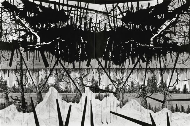 Yehudit Sasportas - The witness ( diptych ) ink on paper 200x150cm each 