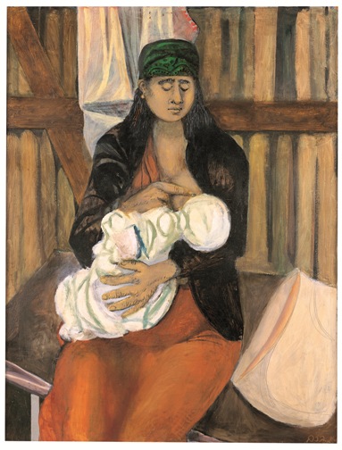The Madonna of the Ma'abara, (transit camp) 1952, oil and pencil on Masonite panel, Azrieli Group Collection