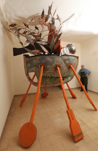 Boat, 2012, painted wood, photo taken in the artist's Jaffa studio (all photo credits: Abraham Hay)