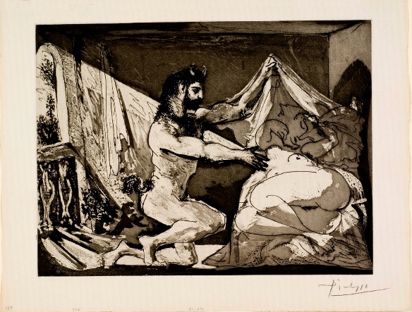 Pablo Picasso Faune unveiling a Woman from Suite Vollard Aquatint, 1936, 317x417 mm The Israel Museum, Jerusalem/Photo The Israel Museum Jerusalem by Avshalom Avital Succession Picasso 2016